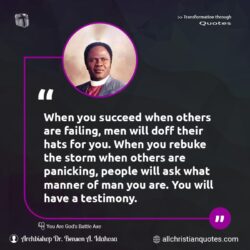Famous & Popular Quote about failing, manners, men, rebuke, succeed, testimony, You: "When you succeed when others are failing, men will doff their hats for you. When you rebuke the storm when others are panicking, people will ask what manner of man you are. You will have a testimony."