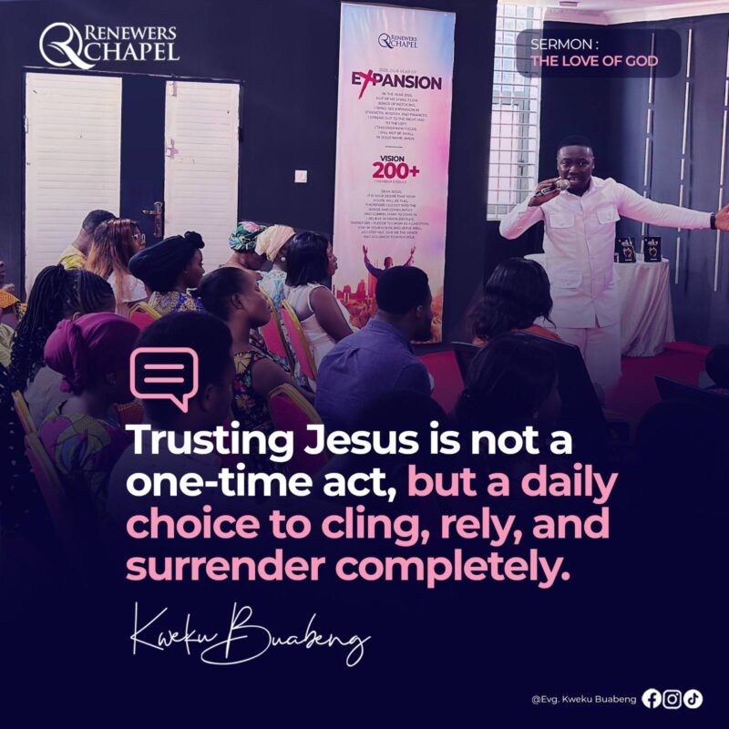 Emmanuel Kweku Buabeng Quote of the day - Daily Nugget: "Trusting Jesus is not a one-time act, but a daily choice to cling, rely, and surrender completely." Quote topic about Act, Choice, Jesus, Rely, Surrender, Trusting
