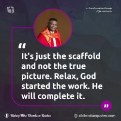 Famous & Popular Quote about complete, picture, relax, scaffold: "It’s just the scaffold and not the true picture. Relax, God started the work. He will complete it."