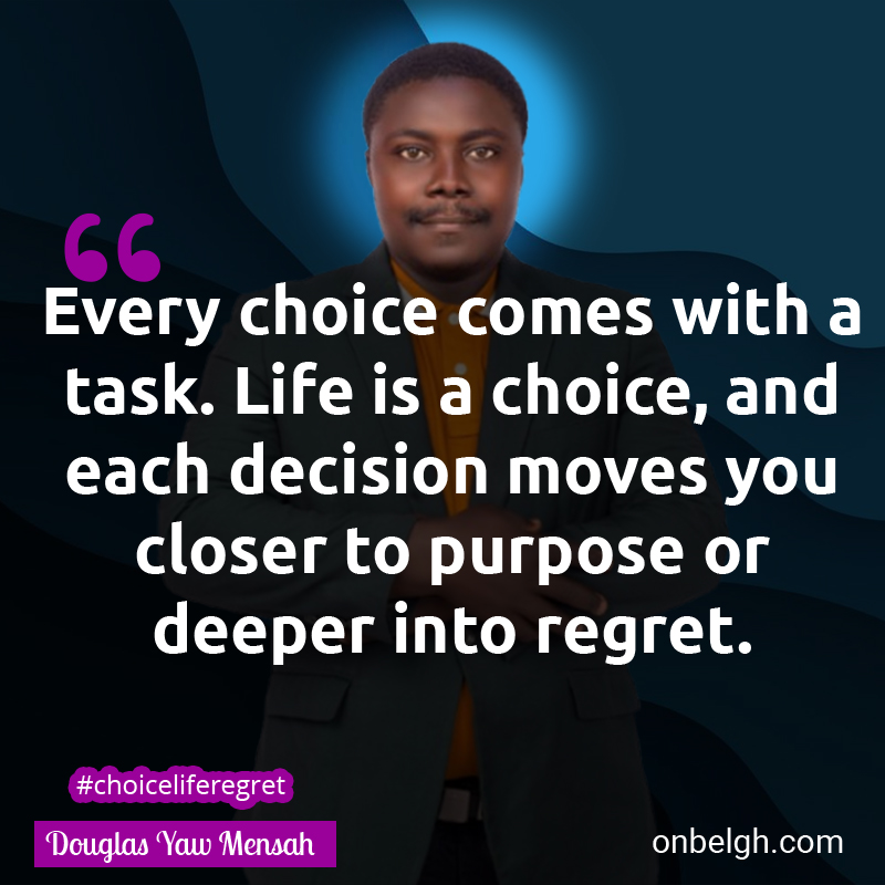 Famous & Popular Quote about Choice, Life, Purpose, Task: "choice comes with a task. Life is a choice, and each decision moves you closer to purpose or deeper into regret."